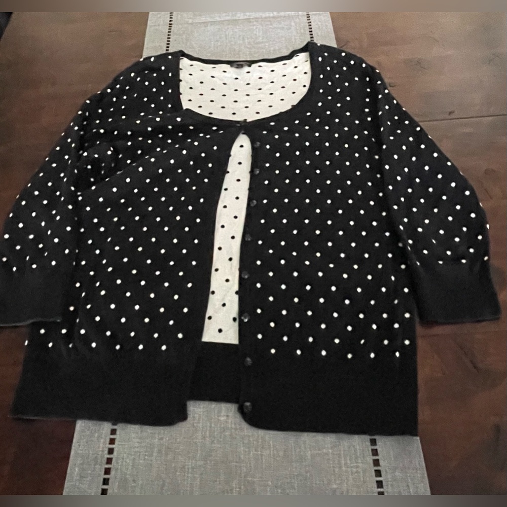 Talbots Navy/White Polka Dot Cardigan Sweater